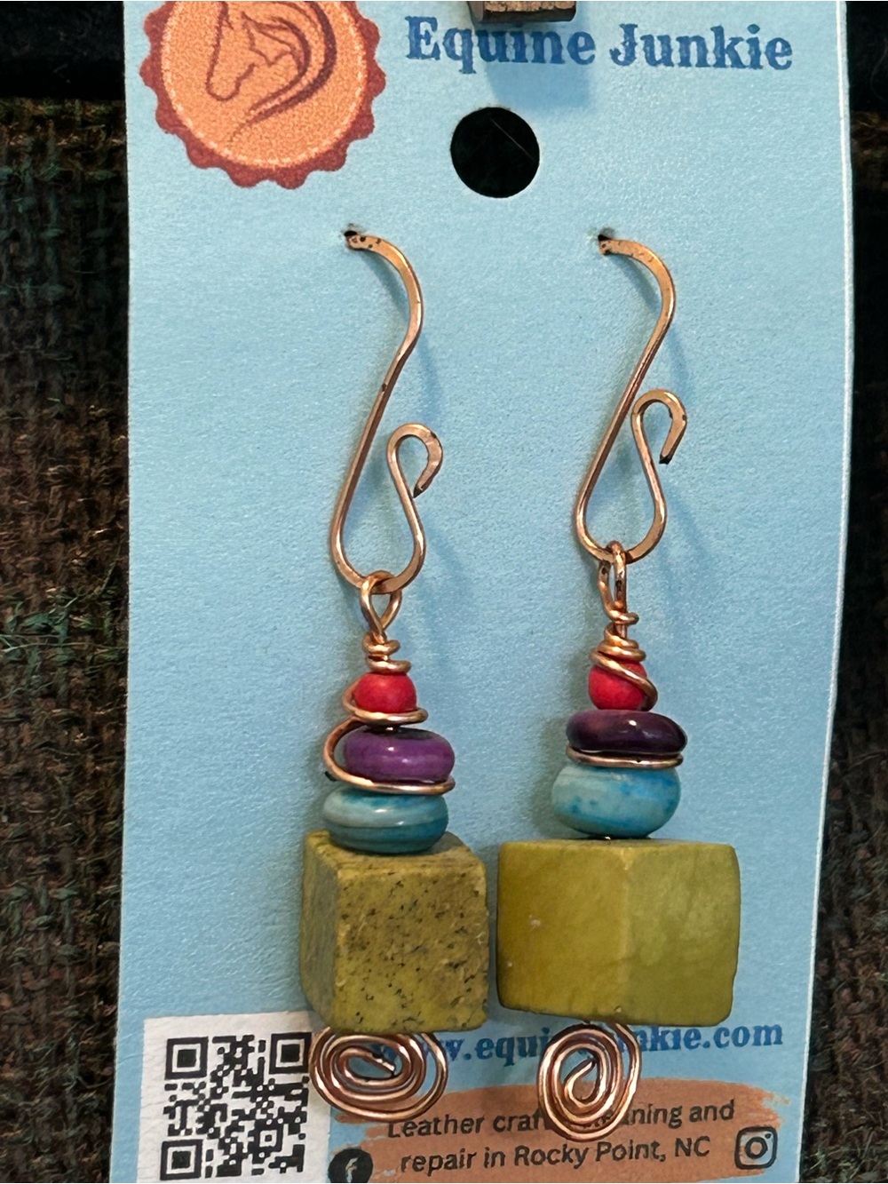 Multicolor Stone & Bead Drop Earrings - Handmade Copper Hooks